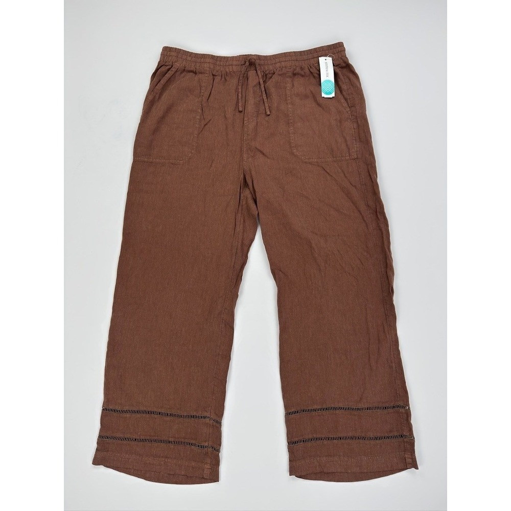 Market & Spruce Super Soft Dylan‎ Wide Leg Crop Pants Brown Lace Detail XL